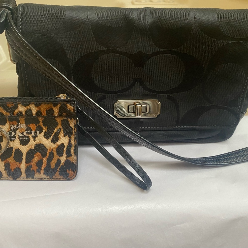 Vintage Coach Black Crossbody and Leopard Print Small WristletSet